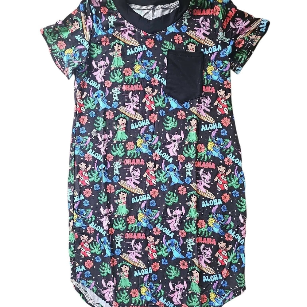 Black Aloha Graphic Pocket Tee Dress - STITCH BAMBOO